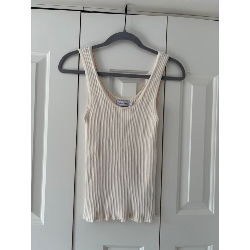 Calvin Klein Ribbed Knit Tank Top Ivory Sleeveless Stretch Women’s Medium M - Picture 5 of 6